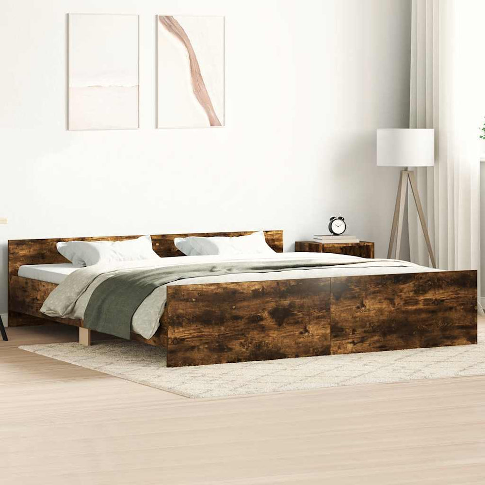 vidaXL Bed Frame with Headboard and Footboard Smoked Oak 200x200 cm