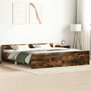 vidaXL Bed Frame with Headboard and Footboard Smoked Oak 200x200 cm