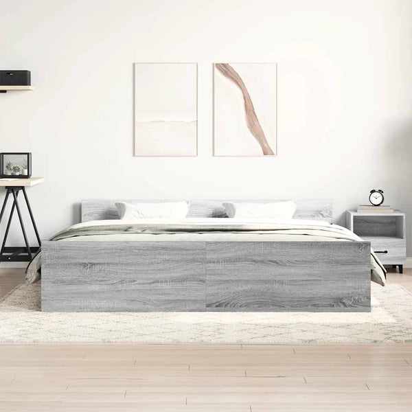 vidaXL Bed Frame with Headboard and Footboard Gray Sonoma 200x200 cm