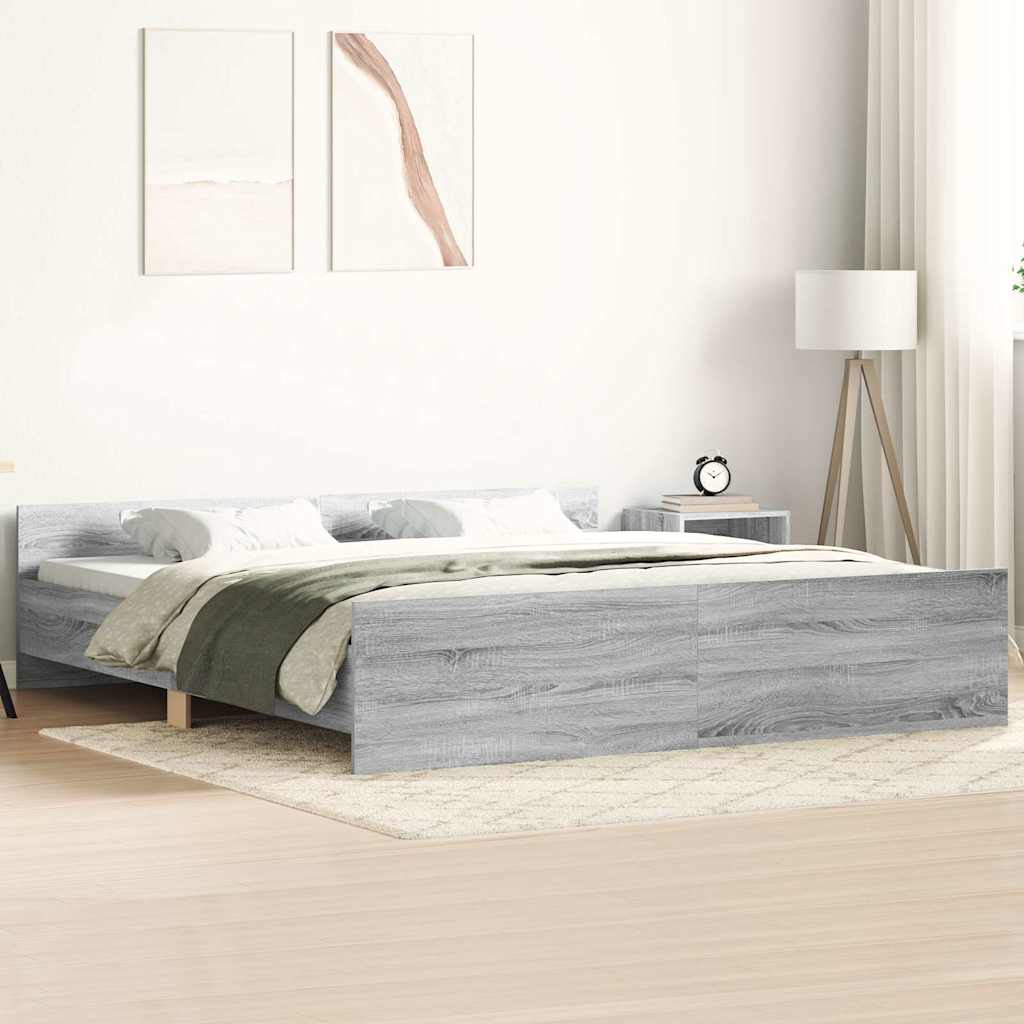 vidaXL Bed Frame with Headboard and Footboard Gray Sonoma 200x200 cm