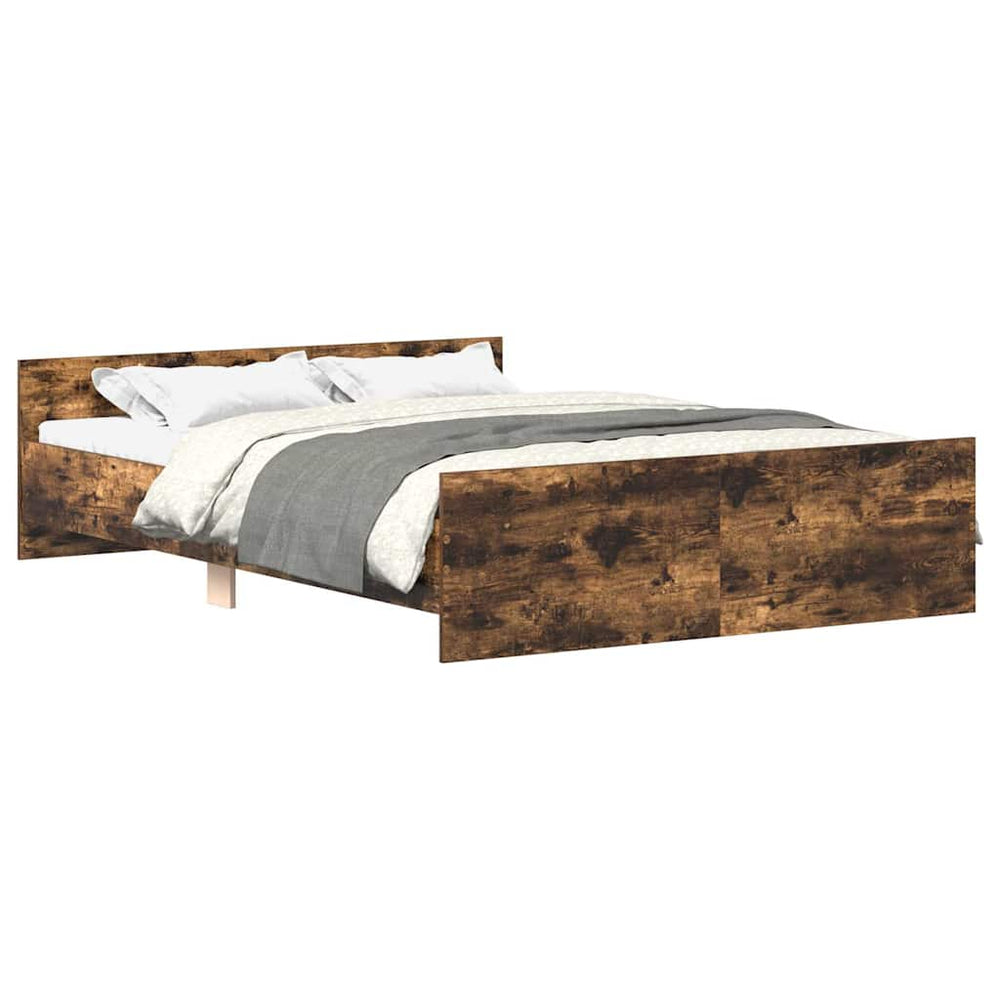 vidaXL Bed Frame with Headboard and Footboard Smoked Oak 120x200 cm