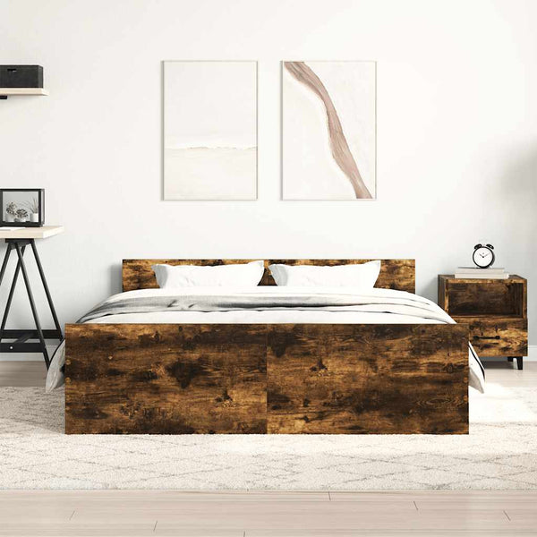vidaXL Bed Frame with Headboard and Footboard Smoked Oak 120x200 cm