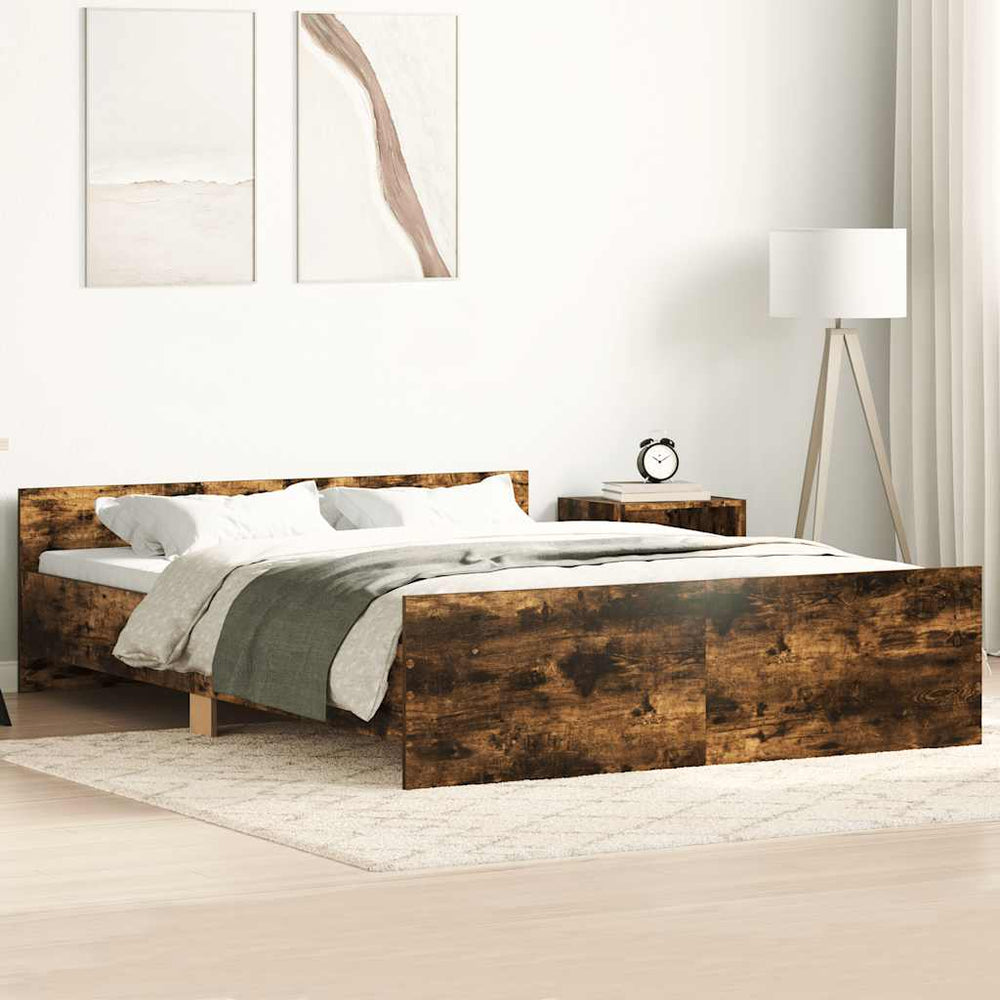 vidaXL Bed Frame with Headboard and Footboard Smoked Oak 120x200 cm