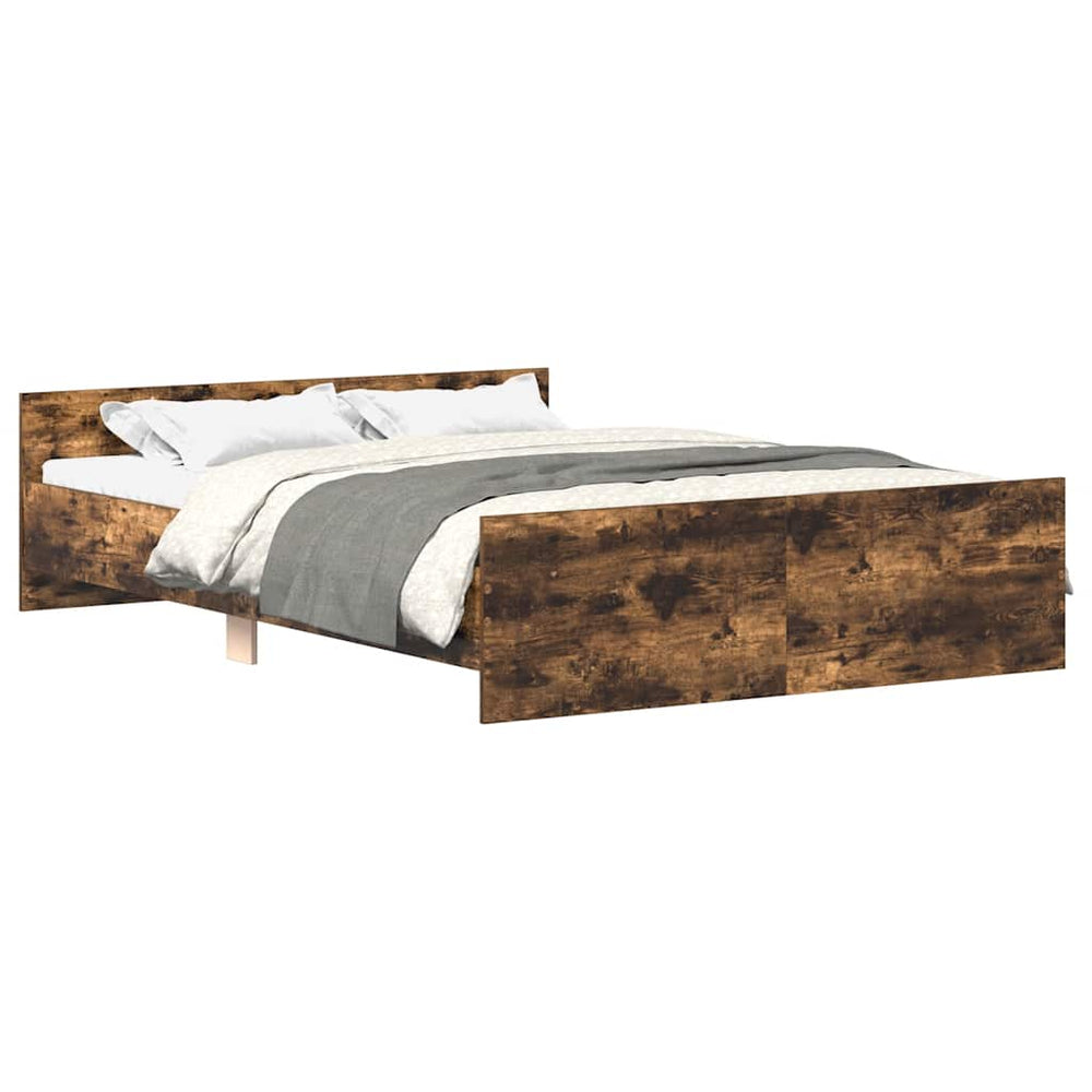 vidaXL Bed Frame with Headboard and Footboard Smoked Oak 140x200 cm