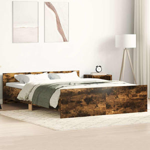 vidaXL Bed Frame with Headboard and Footboard Smoked Oak 140x200 cm