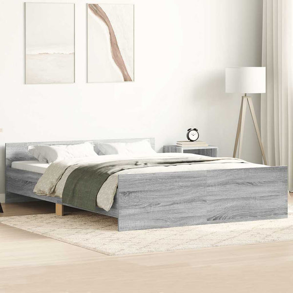 vidaXL Bed Frame with Headboard and Footboard Grey Sonoma 140x200 cm