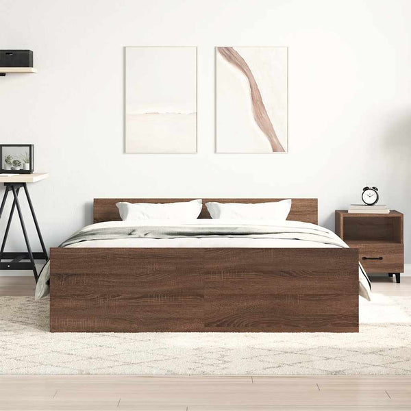 vidaXL Bed Frame with Headboard and Footboard Brown Oak 140x200 cm