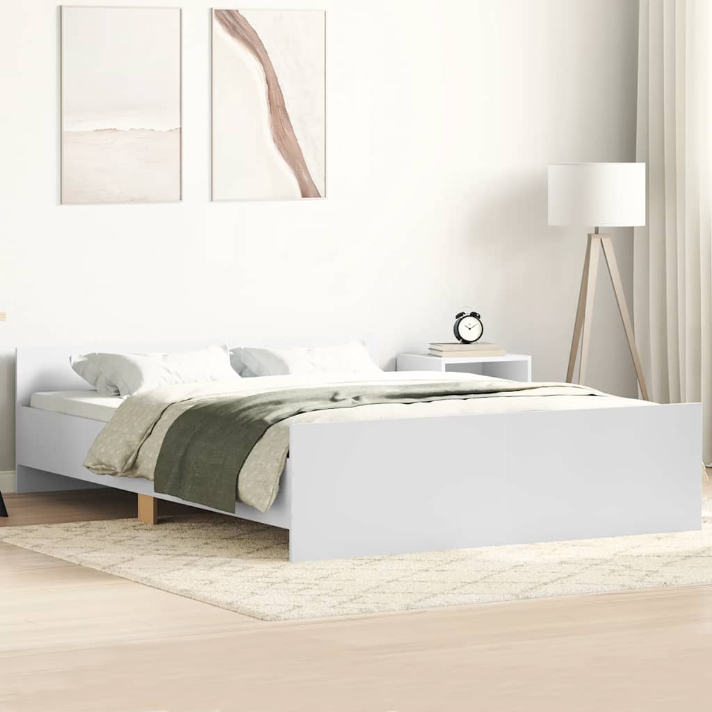 vidaXL Bed Frame with Headboard and Footboard White 150x200 cm