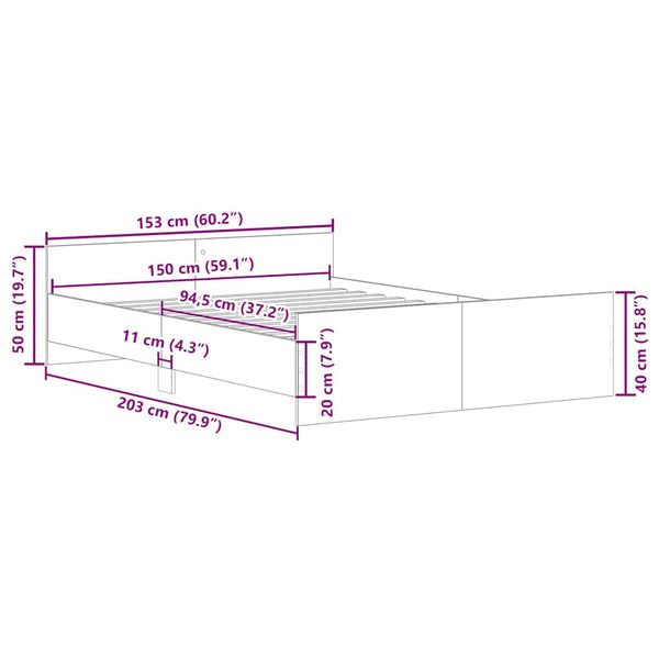 vidaXL Bed Frame with Headboard and Footboard Sonoma Oak 150x200 cm