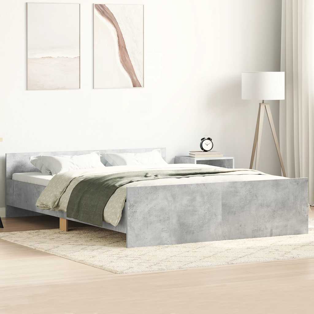 vidaXL Bed Frame with Headboard and Footboard Concrete Grey 150x200 cm