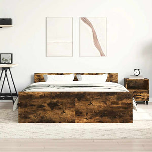 vidaXL Bed Frame with Headboard and Footboard Smoked Oak 150x200 cm