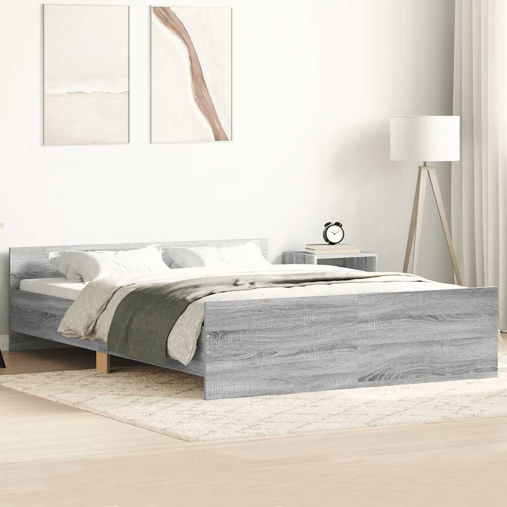 vidaXL Bed Frame with Headboard and Footboard Grey Sonoma 150x200 cm