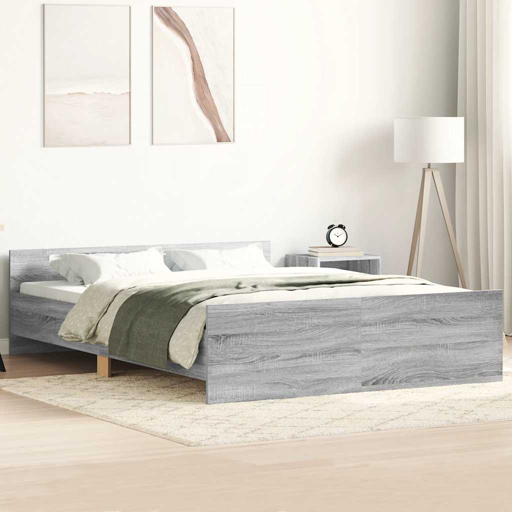 Bettgestell 140x190 cm Grau Sonoma mit Kopf- und Fußteil