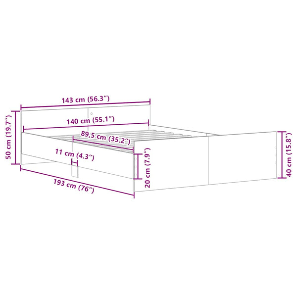 Bettgestell Braun Eiche 140x190 cm
