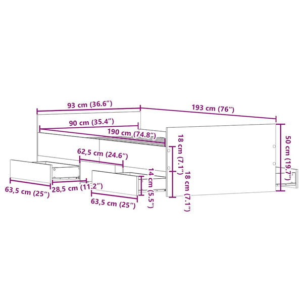 Bettgestell Sonoma Eiche 90x190 cm