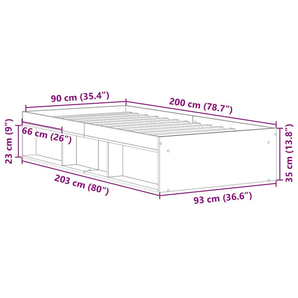 Bettgestell 90x200 cm Betongrau