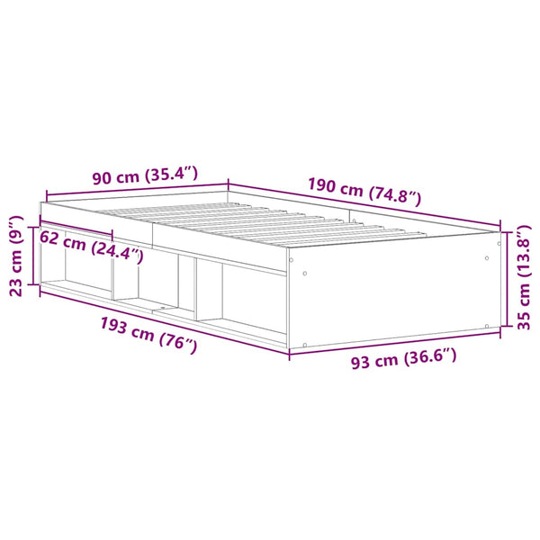 Bettgestell Betongrau 90x190 cm