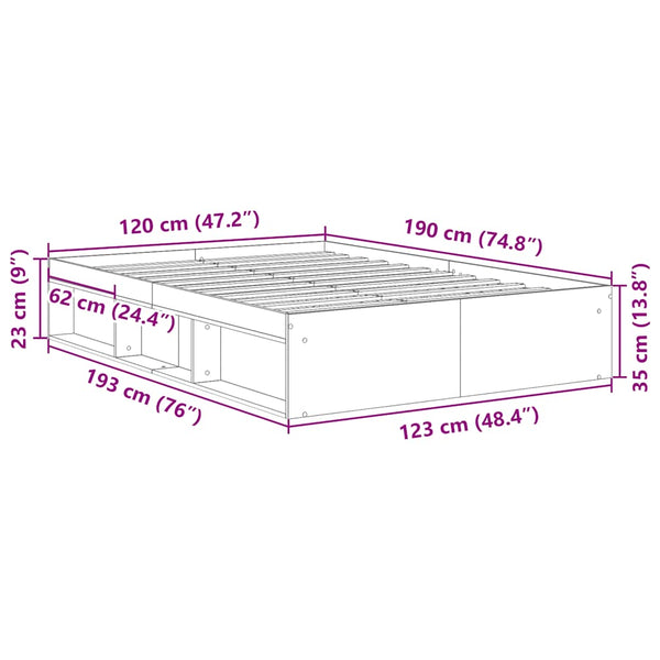 vidaXL Bed Frame Grey Sonoma 120x190 cm