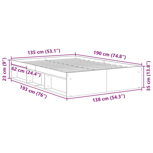 vidaXL Bed Frame Concrete Grey 135x190 cm