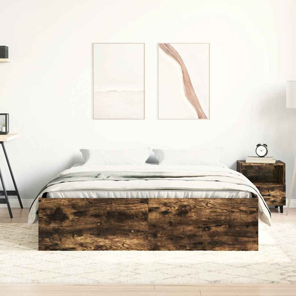vidaXL Bed Frame Smoked Oak 135x190 cm