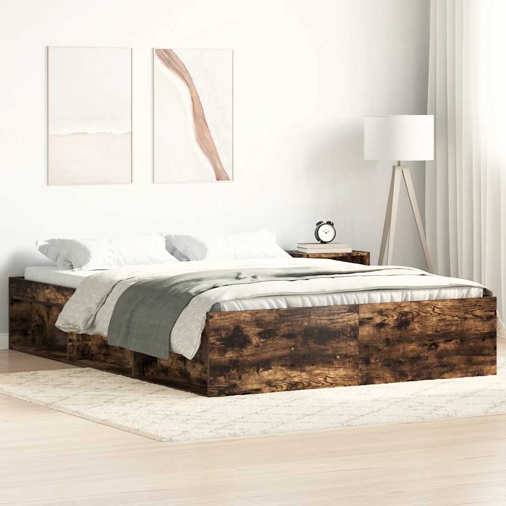 vidaXL Bed Frame Smoked Oak 135x190 cm