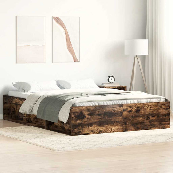 vidaXL Bed Frame Smoked Oak 135x190 cm