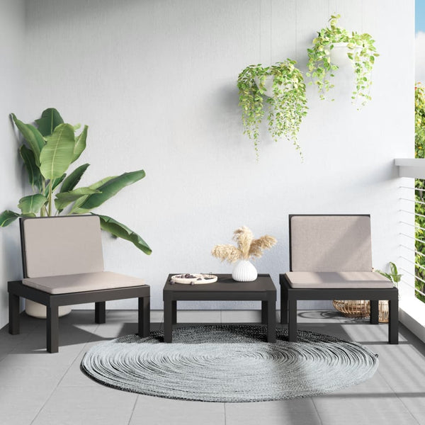vidaXL 3-Piece Garden Lounge Set with Cushions Anthracite PP
