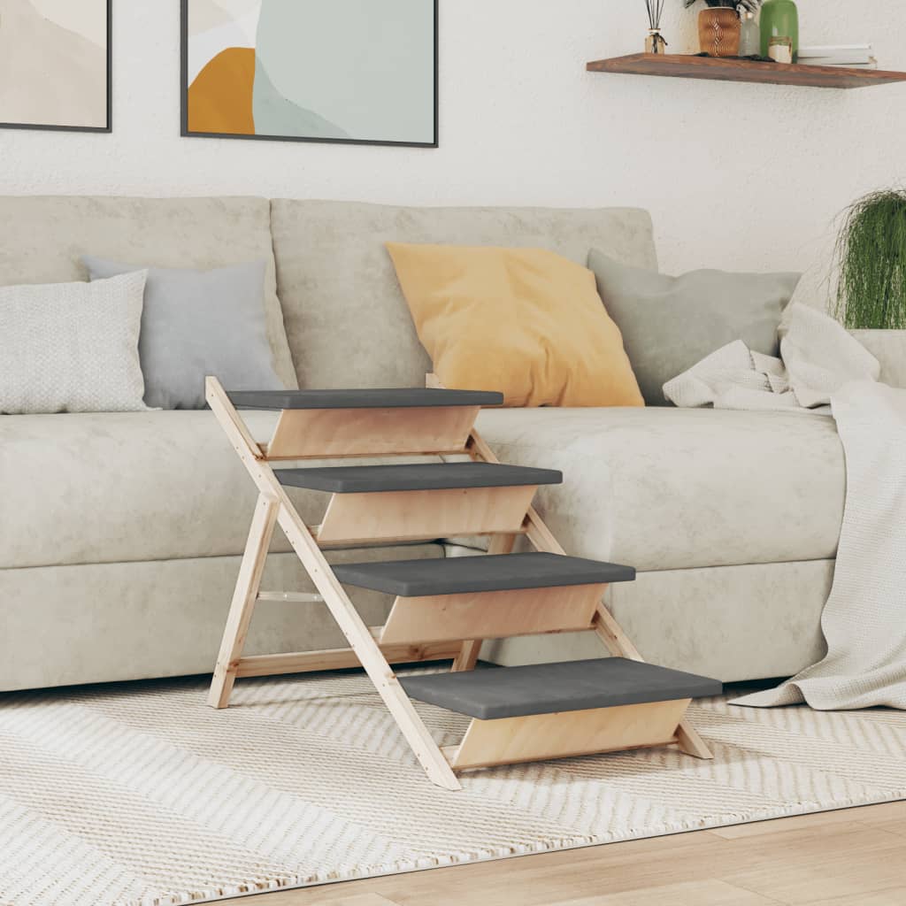 vidaXL Dog Stairs Grey 105x47 cm Solid Fir Wood