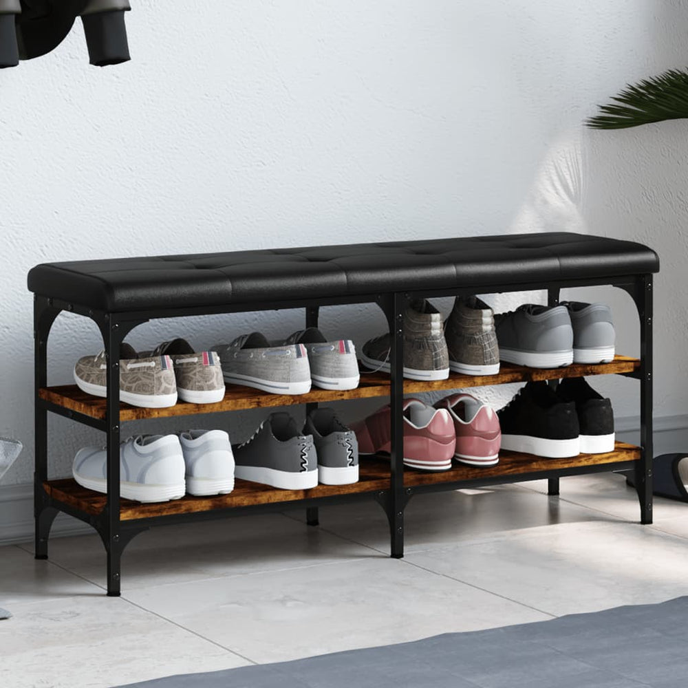 Schuhbank Räuchereiche 102 cm mit Stauraum