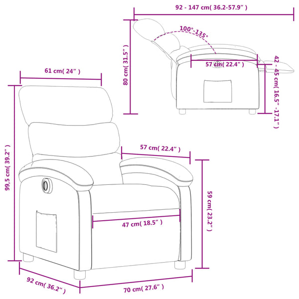 vidaXL Electric Recliner Dark Brown Fabric