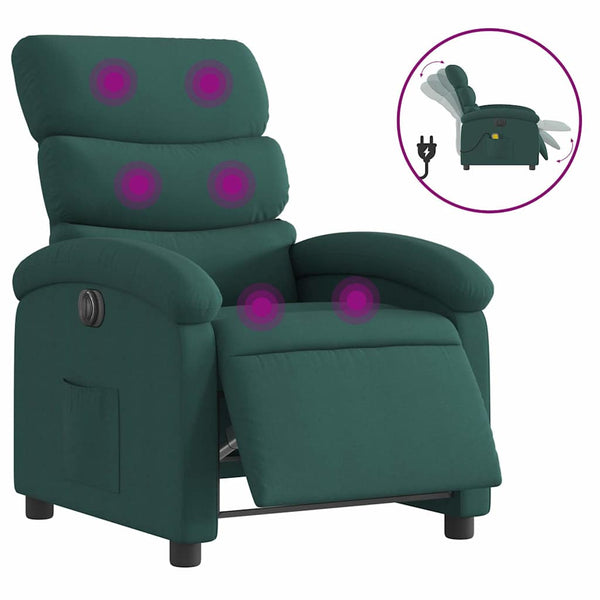 vidaXL Electric Massage Armchair Dark Green Fabric