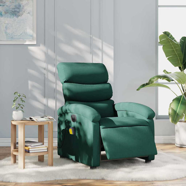 vidaXL Electric Massage Armchair Dark Green Fabric