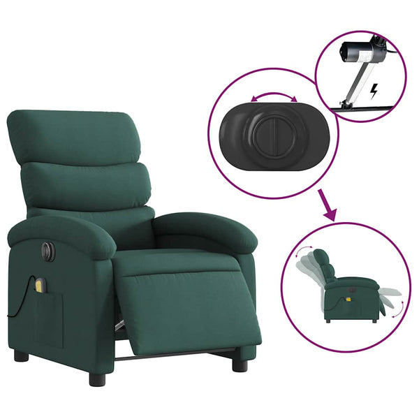 vidaXL Electric Massage Armchair Dark Green Fabric
