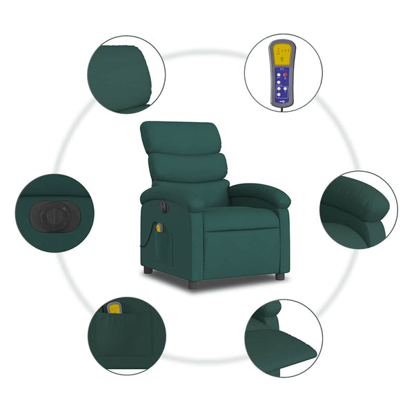 vidaXL Electric Massage Armchair Dark Green Fabric