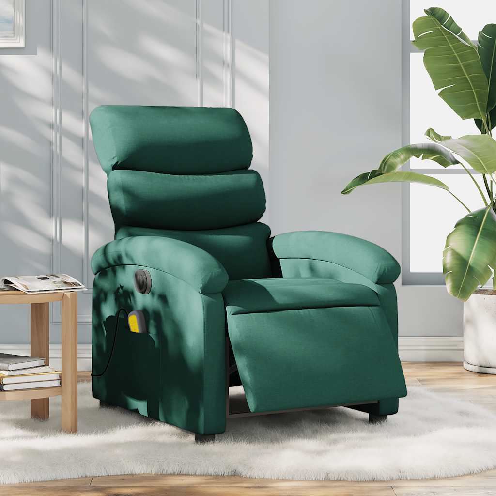 vidaXL Electric Massage Armchair Dark Green Fabric