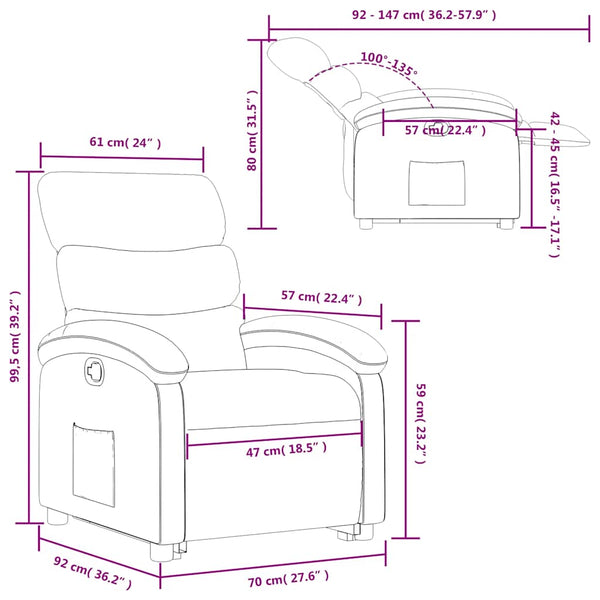 vidaXL Recliner with Lift Function Black Fabric