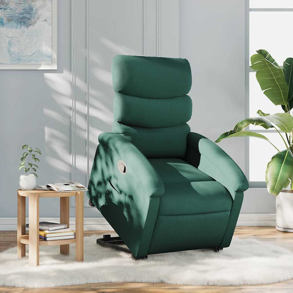 vidaXL Dark Green Fabric Recliner with Lift Assist