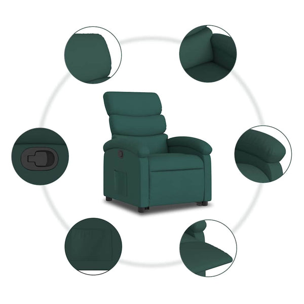 vidaXL Dark Green Fabric Recliner with Lift Assist
