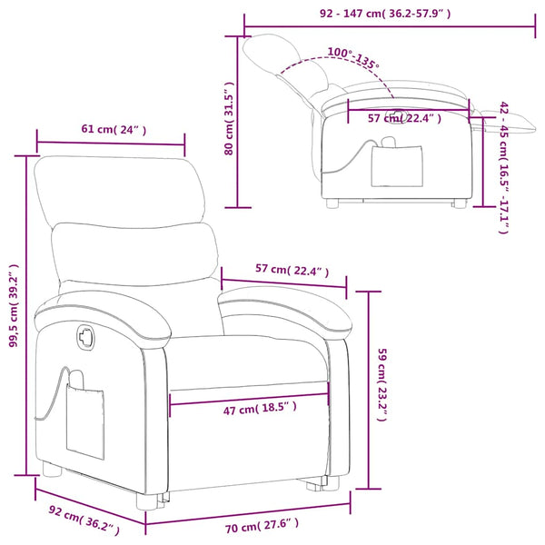 vidaXL Massage Recliner with Lift Function Dark Grey Fabric