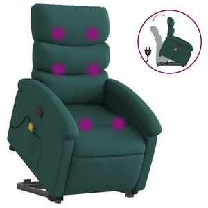 vidaXL Massage Recliner with Lift Function Dark Green Fabric