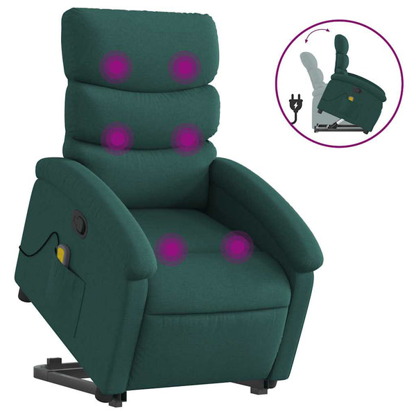 vidaXL Massage Recliner with Lift Function Dark Green Fabric