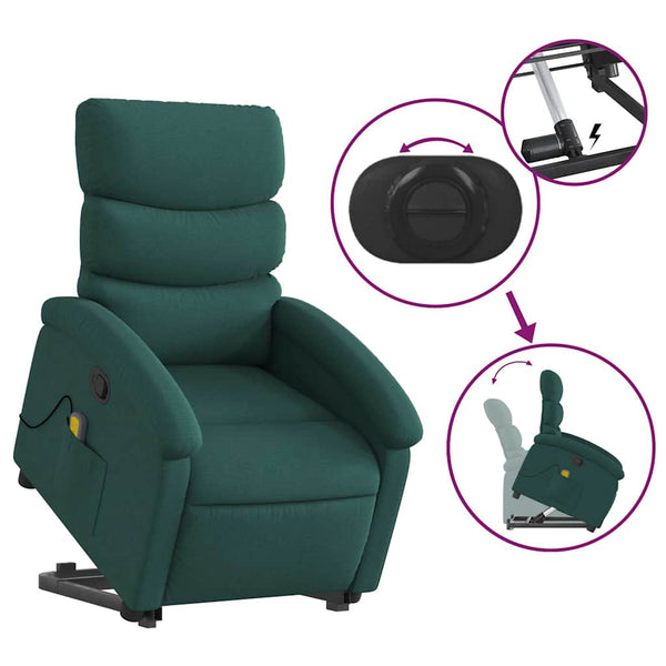 vidaXL Massage Recliner with Lift Function Dark Green Fabric
