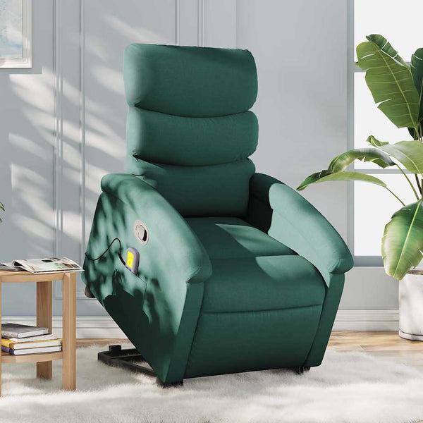 vidaXL Massage Recliner with Lift Function Dark Green Fabric