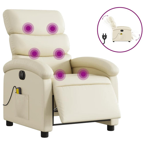 vidaXL Electric Massage Armchair Cream Faux Leather