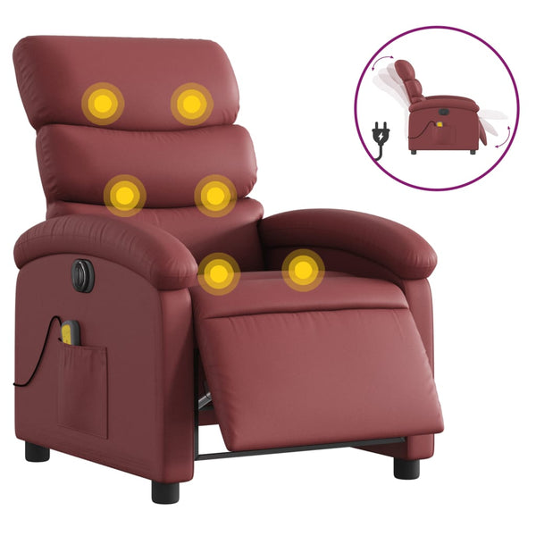 vidaXL Electric Massage Recliner Wine Red Faux Leather
