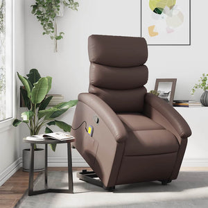 vidaXL Massage Recliner with Lift Function Brown Faux Leather