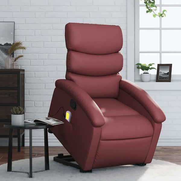 vidaXL Massage Recliner with Lift Function Wine Red Faux Leather
