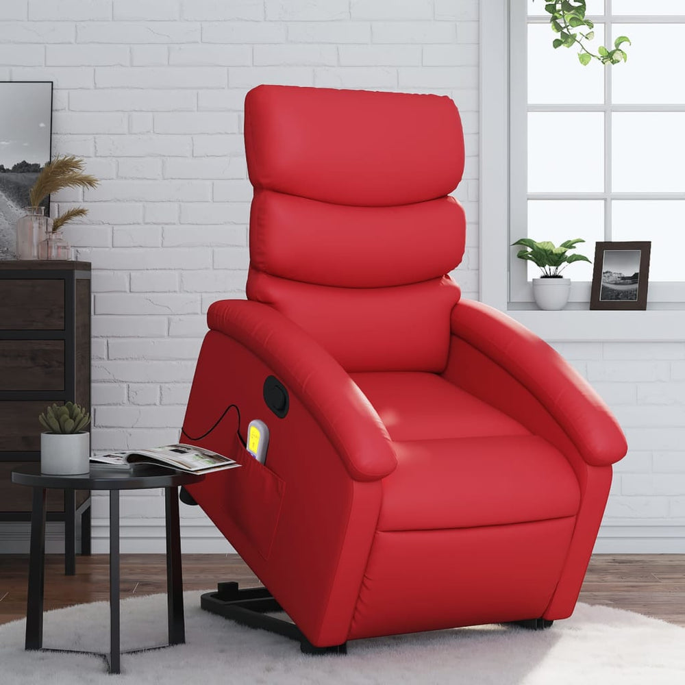 Massagesessel mit Aufstehhilfe Rot Kunstleder