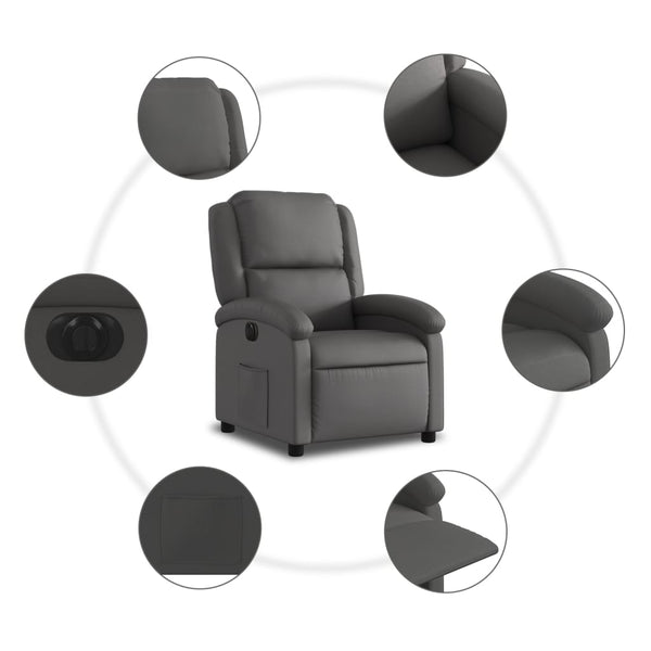 Elektrischer Relaxsessel Grau Echtleder