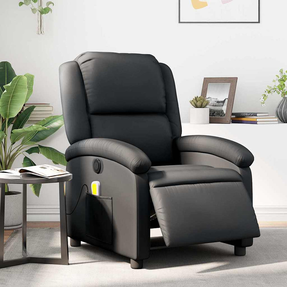 Elektrischer Massagesessel aus Echtleder, Schwarz